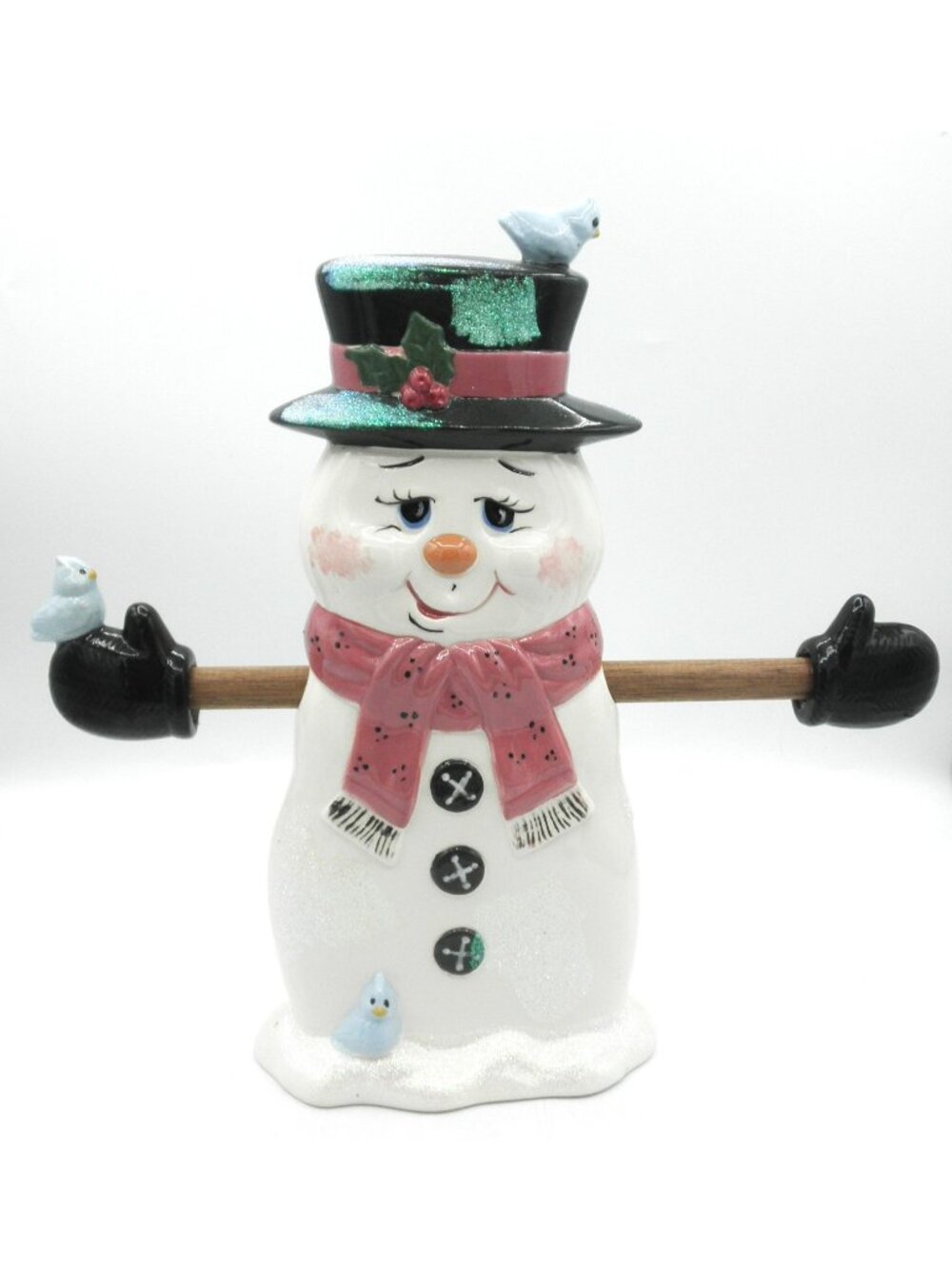 Hand-Painted Hobbyist Ceramic Snowman with Birds & Top Hat VTG 1970's